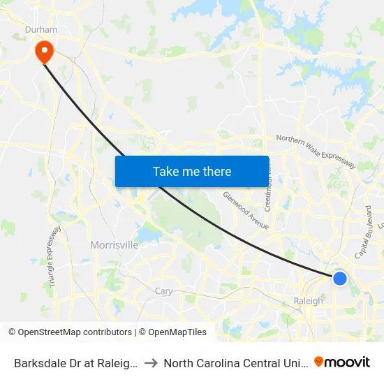 Barksdale Dr at Raleigh Blvd to North Carolina Central University map