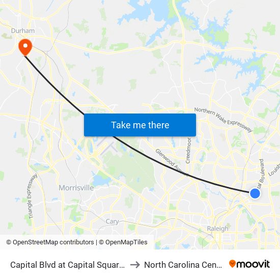 Capital Blvd at Capital Square Shopping Center to North Carolina Central University map