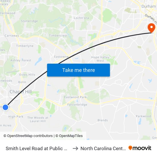 Smith Level Road at Public Works Department to North Carolina Central University map