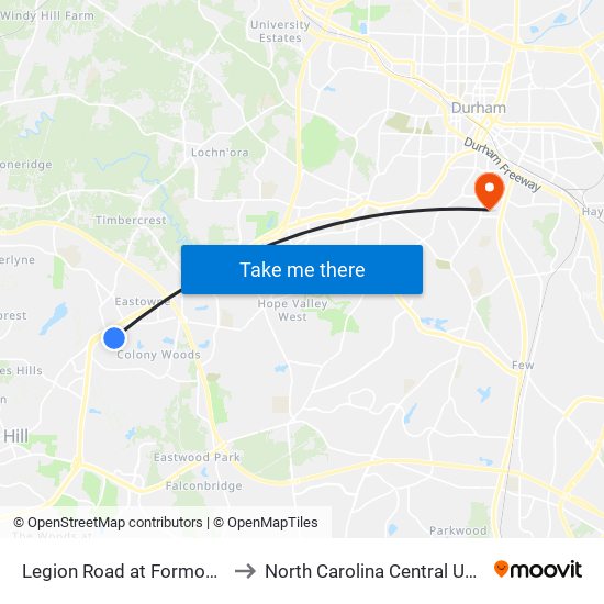 Legion Road at Formosa Drive to North Carolina Central University map