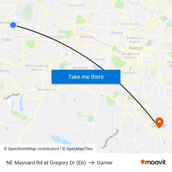 NE Maynard Rd at Gregory Dr (Eb) to Garner map