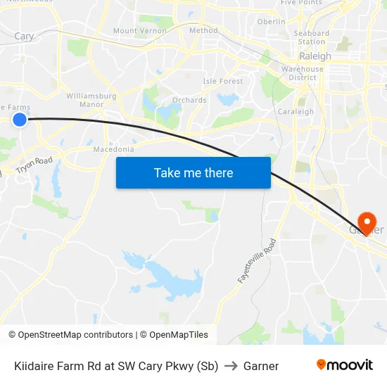 Kiidaire Farm Rd at SW Cary Pkwy (Sb) to Garner map