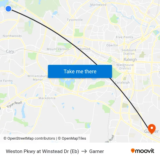 Weston Pkwy at Winstead Dr (Eb) to Garner map