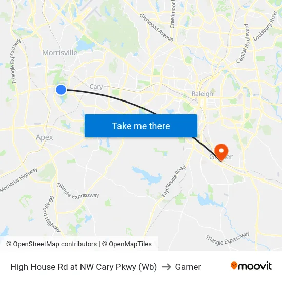 High House Rd at NW Cary Pkwy (Wb) to Garner map