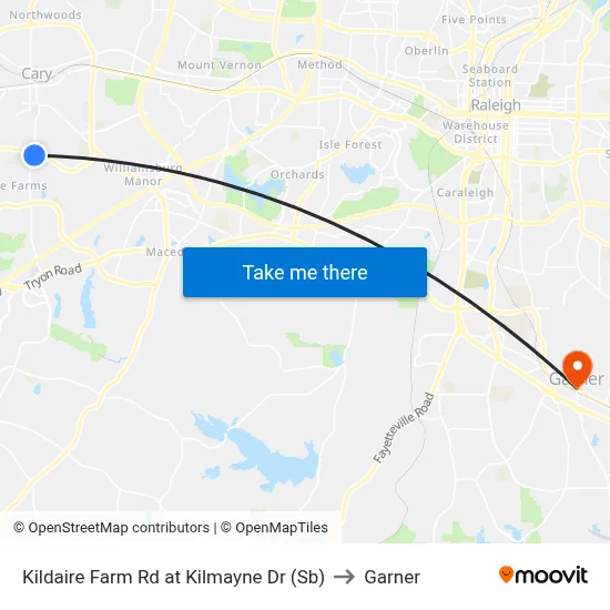 Kildaire Farm Rd at Kilmayne Dr (Sb) to Garner map