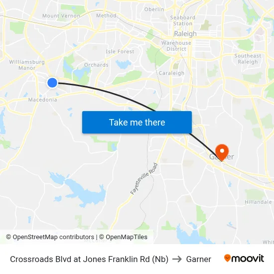 Crossroads Blvd at Jones Franklin Rd (Nb) to Garner map