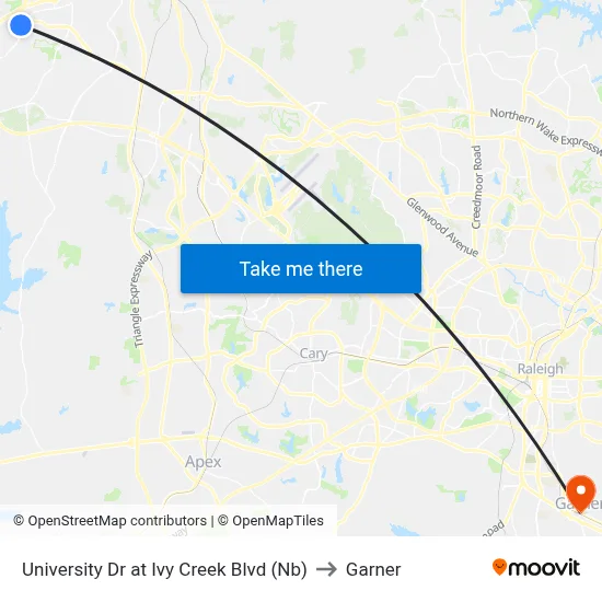 University Dr at Ivy Creek Blvd (Nb) to Garner map