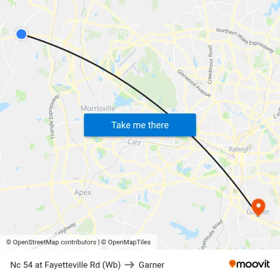Nc 54 at Fayetteville Rd (Wb) to Garner map