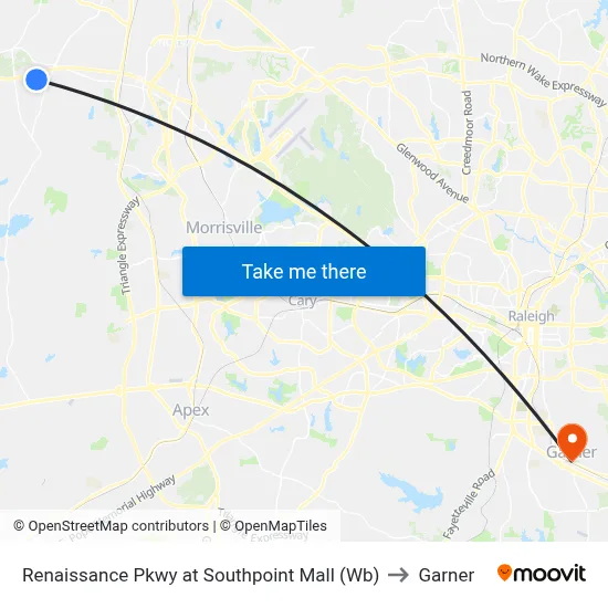 Renaissance Pkwy at Southpoint Mall (Wb) to Garner map