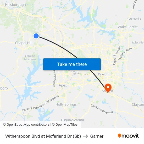 Witherspoon Blvd at Mcfarland Dr (Sb) to Garner map