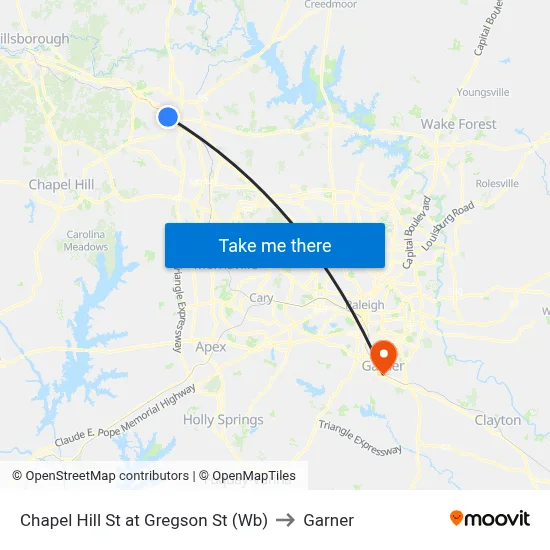Chapel Hill St at Gregson St (Wb) to Garner map