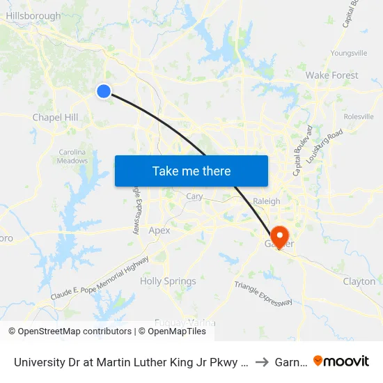 University Dr at Martin Luther King Jr Pkwy (Wb) to Garner map