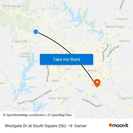 Westgate Dr at South Square (Sb) to Garner map