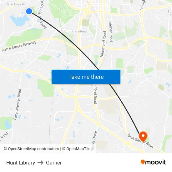 Hunt Library to Garner map