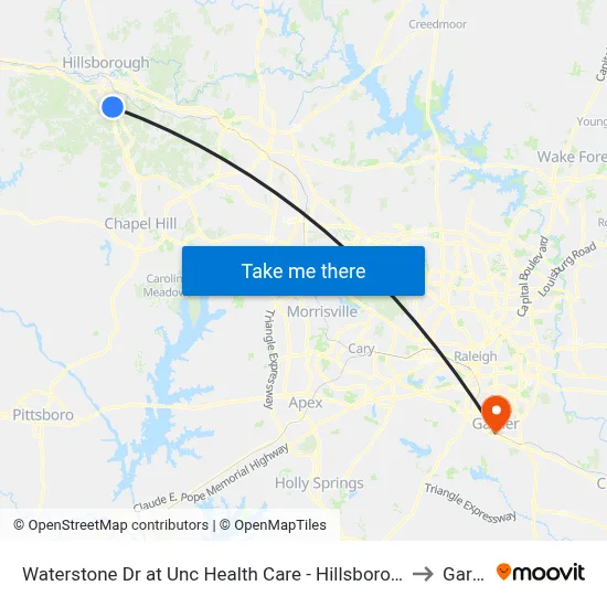 Waterstone Dr at Unc Health Care - Hillsborough Campus to Garner map