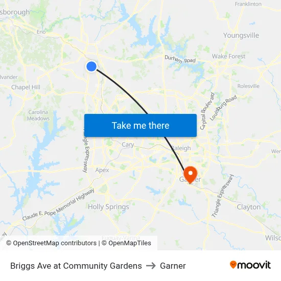 Briggs Ave at Community Gardens to Garner map