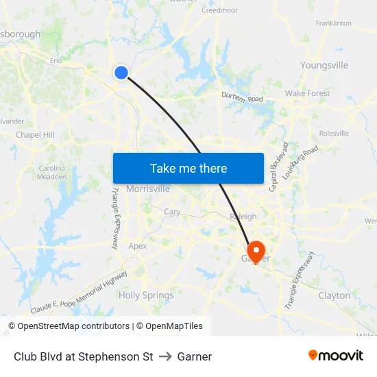 Club Blvd at Stephenson St to Garner map