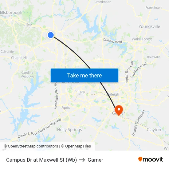 Campus Dr at Maxwell St (Wb) to Garner map