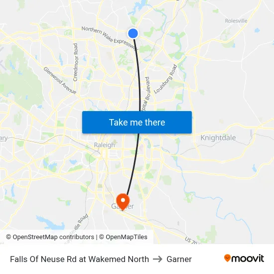 Falls Of Neuse Rd at Wakemed North to Garner map