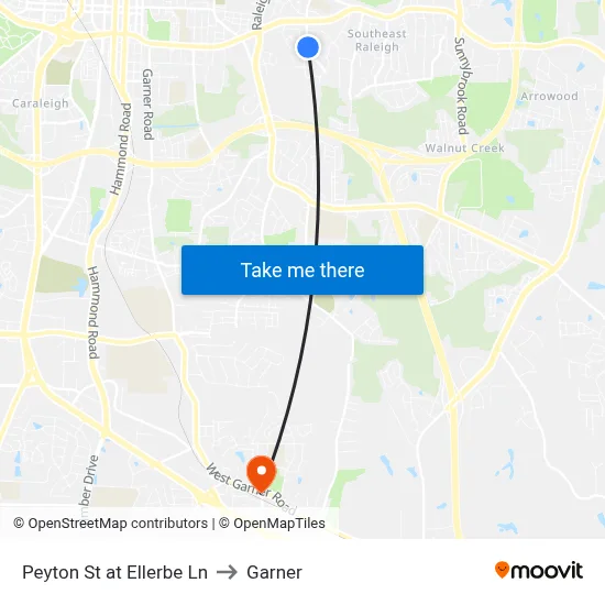 Peyton St at Ellerbe Ln to Garner map