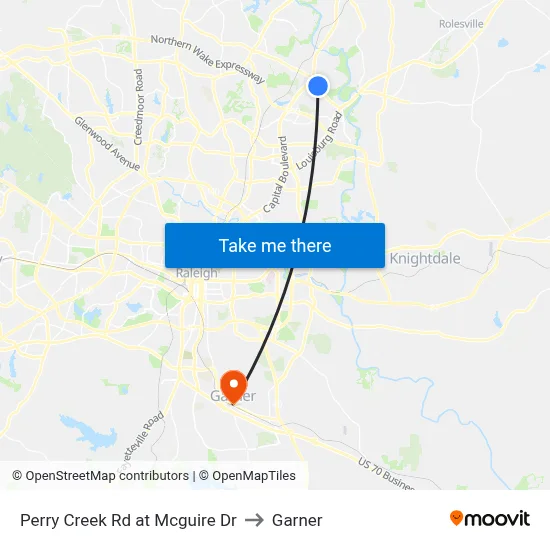 Perry Creek Rd at Mcguire Dr to Garner map