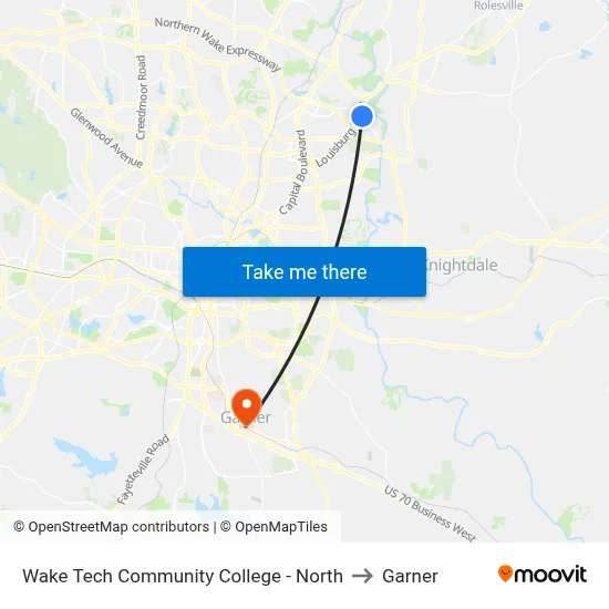 Wake Tech Community College - North to Garner map