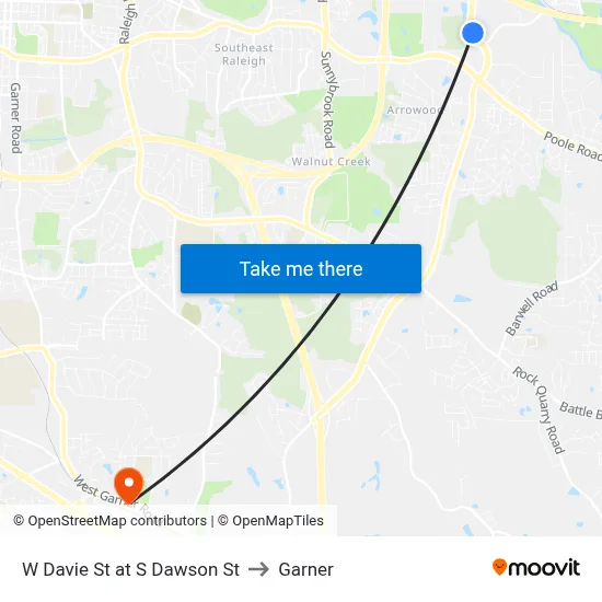W Davie St at S Dawson St to Garner map