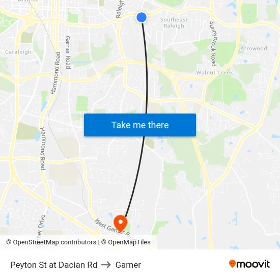 Peyton St at Dacian Rd to Garner map