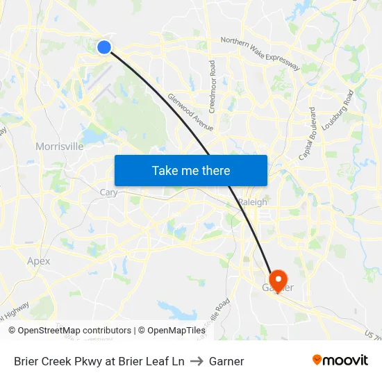 Brier Creek Pkwy at Brier Leaf Ln to Garner map