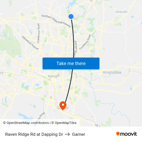 Raven Ridge Rd at Dapping Dr to Garner map