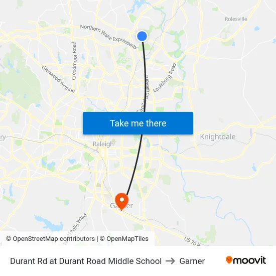 Durant Rd at Durant Road Middle School to Garner map