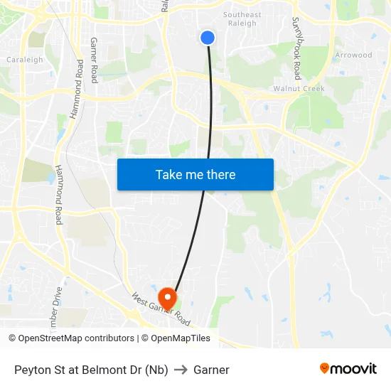 Peyton St at Belmont Dr (Nb) to Garner map