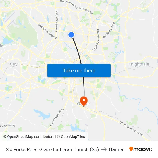 Six Forks Rd at Grace Lutheran Church (Sb) to Garner map