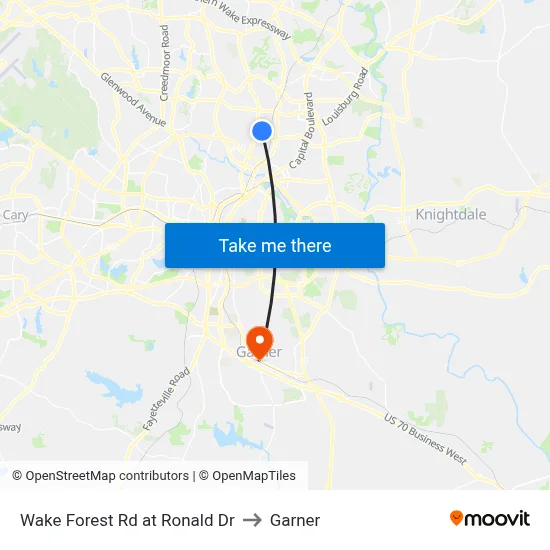 Wake Forest Rd at Ronald Dr to Garner map
