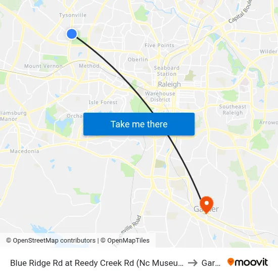 Blue Ridge Rd at Reedy Creek Rd (Nc Museum Of Art) to Garner map