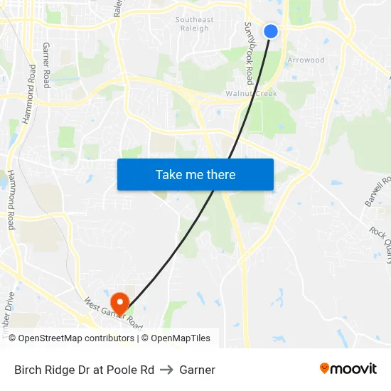 Birch Ridge Dr at Poole Rd to Garner map