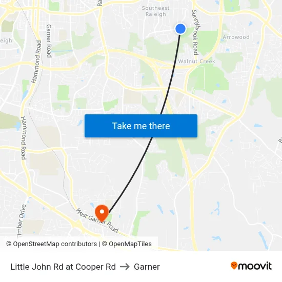 Little John Rd at Cooper Rd to Garner map