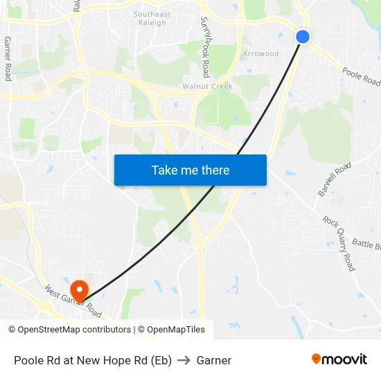 Poole Rd at New Hope Rd (Eb) to Garner map