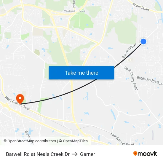 Barwell Rd at Neals Creek Dr to Garner map