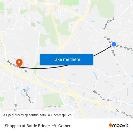 Shoppes at Battle Bridge to Garner map
