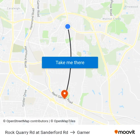 Rock Quarry Rd at Sanderford Rd to Garner map