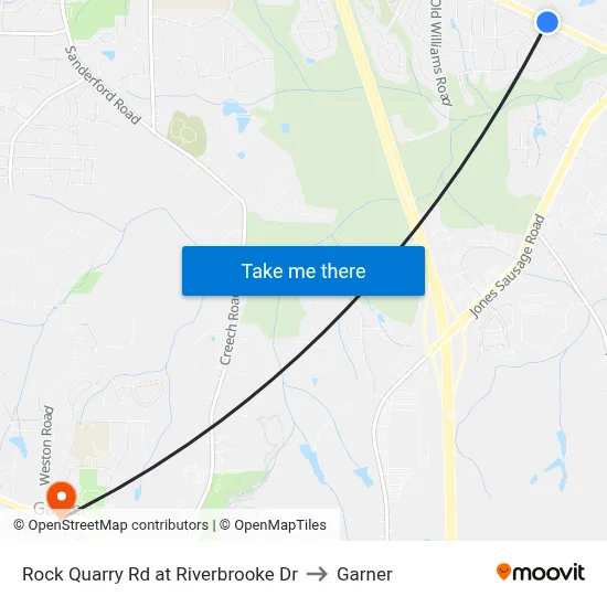 Rock Quarry Rd at Riverbrooke Dr to Garner map