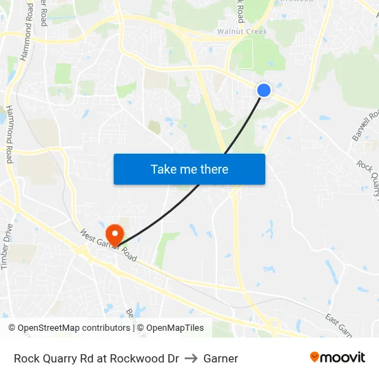 Rock Quarry Rd at Rockwood Dr to Garner map