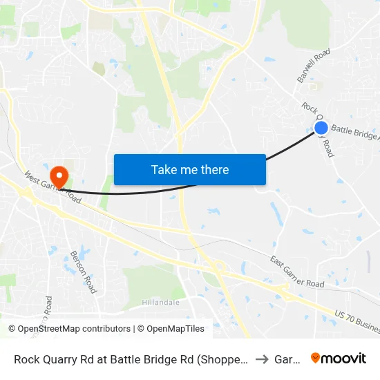 Rock Quarry Rd at Battle Bridge Rd (Shoppes at Bat to Garner map