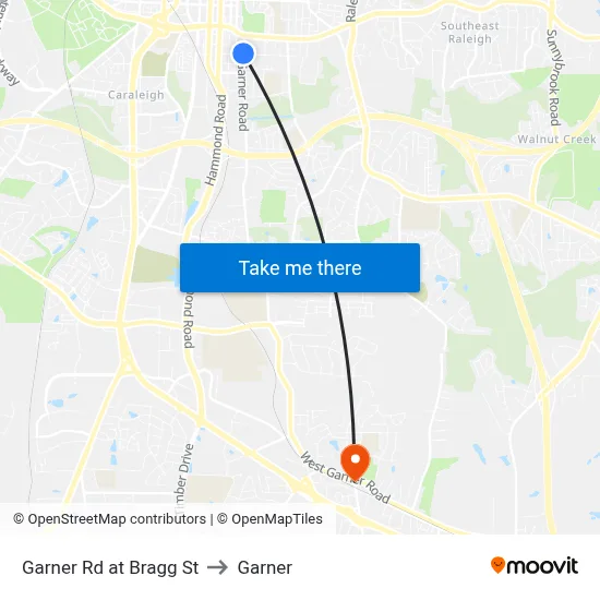 Garner Rd at Bragg St to Garner map