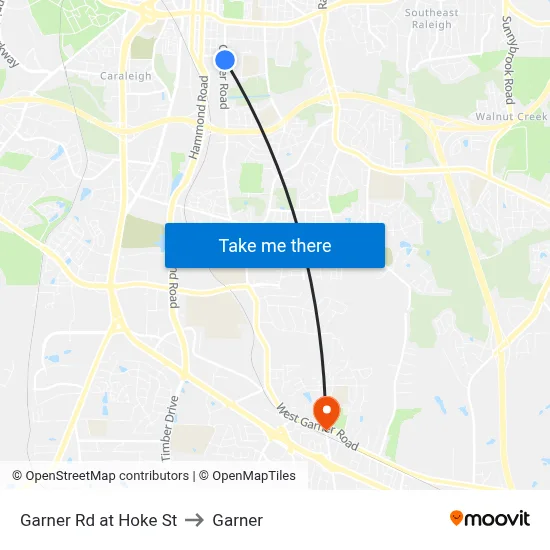 Garner Rd at Hoke St to Garner map