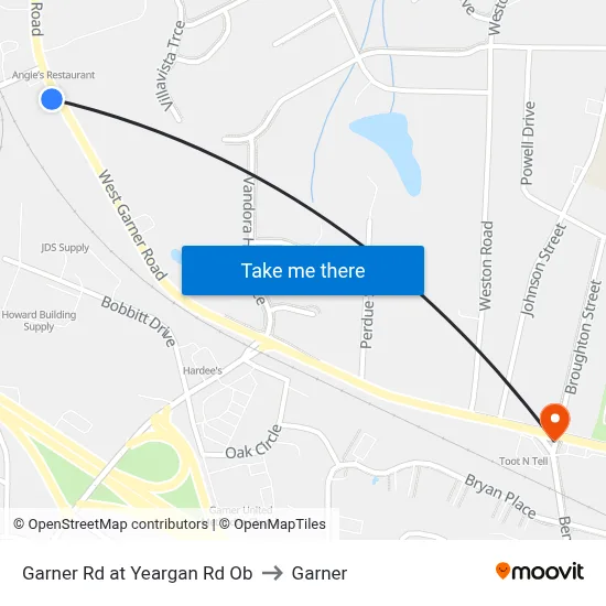 Garner Rd at Yeargan Rd Ob to Garner map
