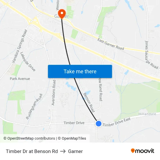 Timber Dr at Benson Rd to Garner map