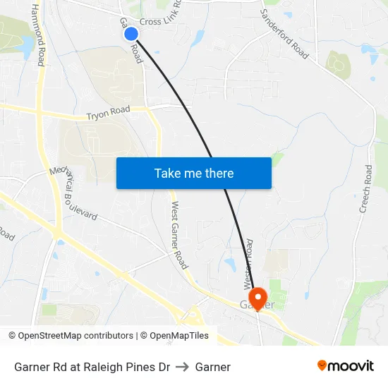 Garner Rd at Raleigh Pines Dr to Garner map