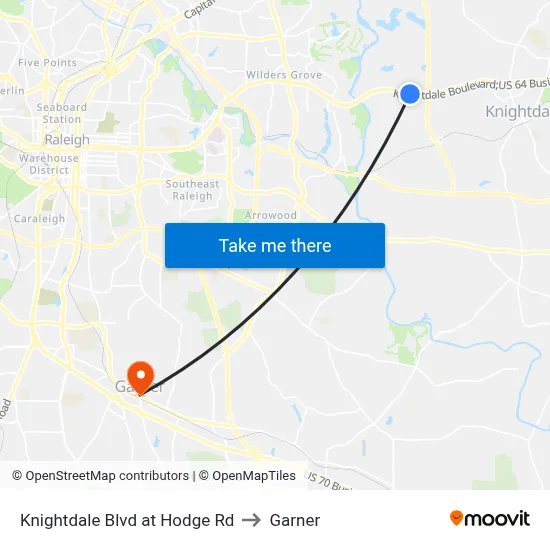 Knightdale Blvd at Hodge Rd to Garner map